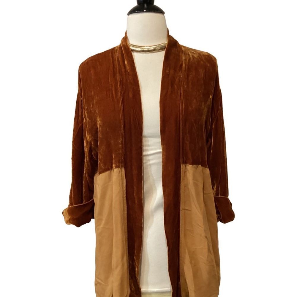 Tina + Joe Anthropologie Cardigan Silk Blend Made In USA Crushed Velvet XS - Picture 3 of 8